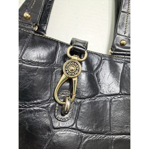 Dooney Bourke Black Crocodile Embossed Leather Logo Lock Hobo Bag Tote Alligator - Picture 2 of 14